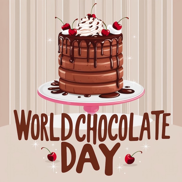 Photo flat illustration for world chocolate day featuring a chocolate cake