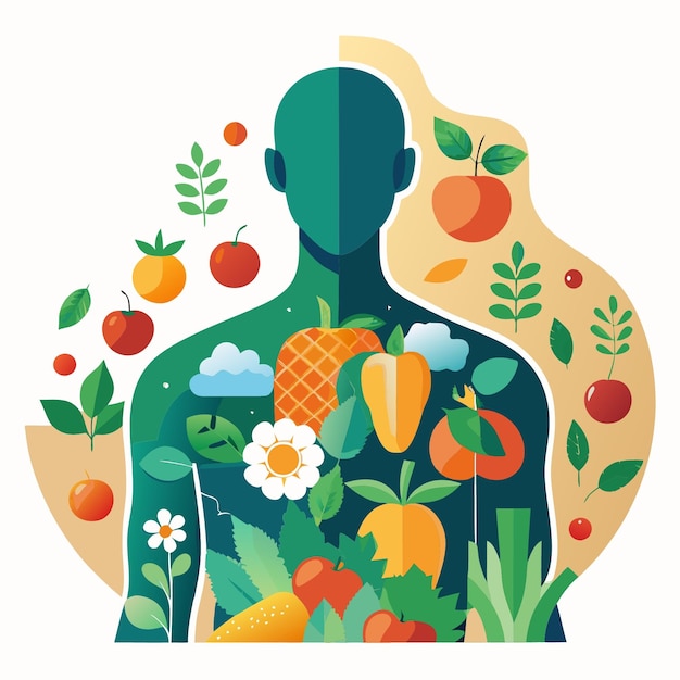 Photo flat illustration for world health day celebration with healthy food