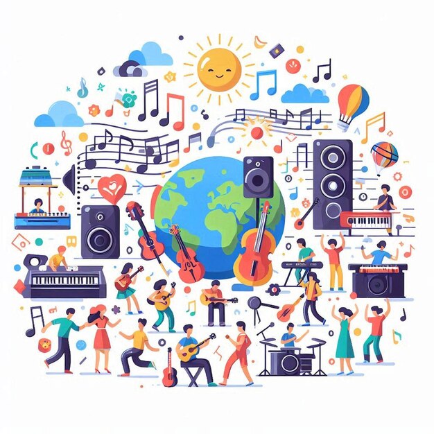 Photo flat illustration for world music day celebration