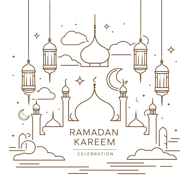 Photo flat islamic celebration line art design concept ramadan kareem