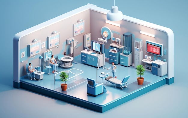 Flat isometric illustration of medical primise generative ai