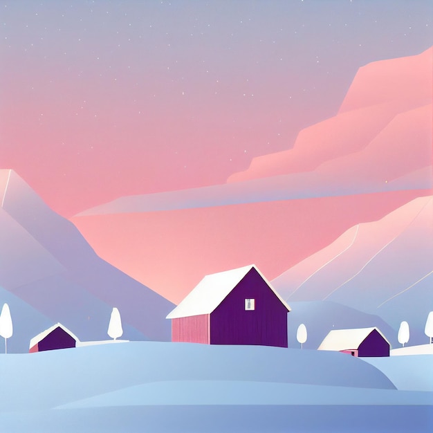 Flat landscape with a snowy background Clear blue sky with snowdrifts Cartoon wallpaper