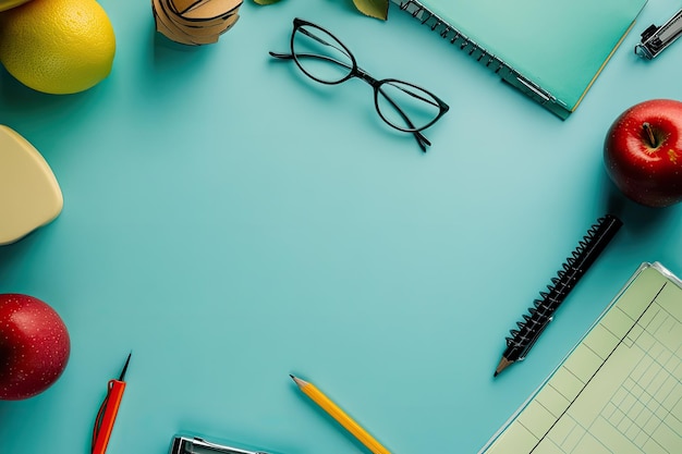 Photo flat lay arrangement of back to school still life elements