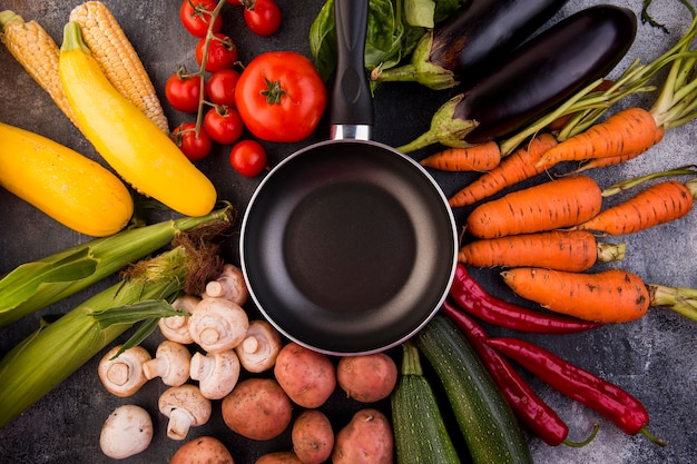 Flat lay arrangement of different vegetables