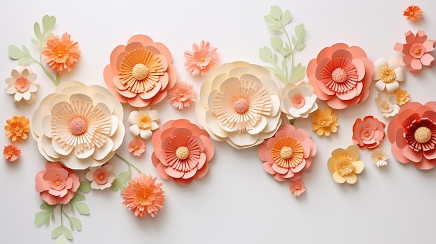 flat lay arrangement with spring paper flowe