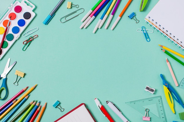 Flat lay of back to school concept with copy space