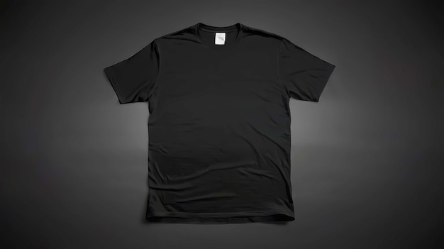 Photo a flat lay of a black crew neck tshirt on a gray background