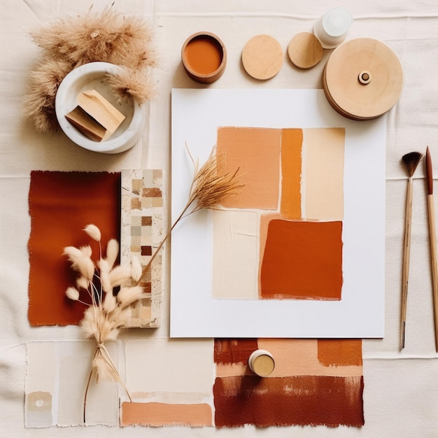 Photo flat lay of boho minimal nature in bright and airy soft tones