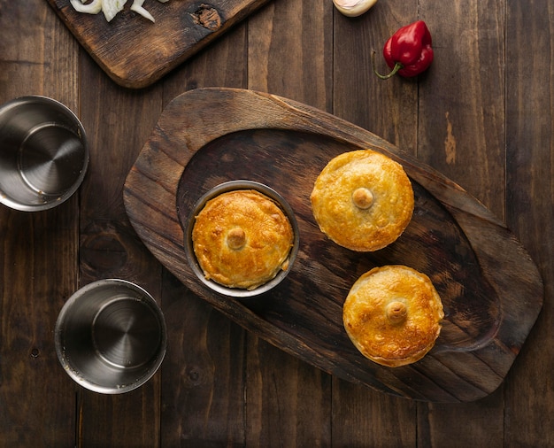 Flat lay brazilian food on wooden board