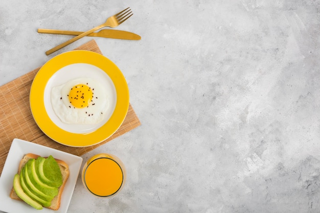 Flat lay of breakfast concept with copy space