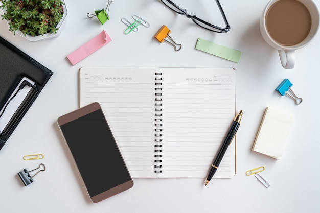 Flat lay Business workplace and objects.Copy space,top view