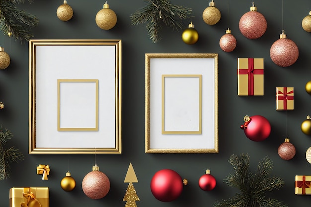 Flat lay christmas and new year golden stylish mockup