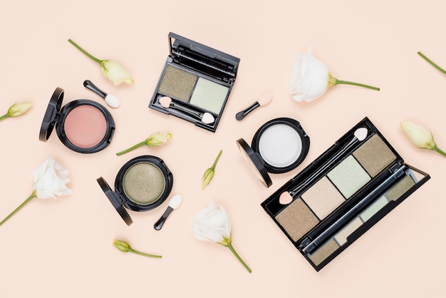 Flat lay composition of beauty products