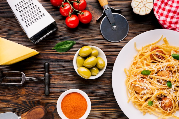 Flat lay composition of italian food