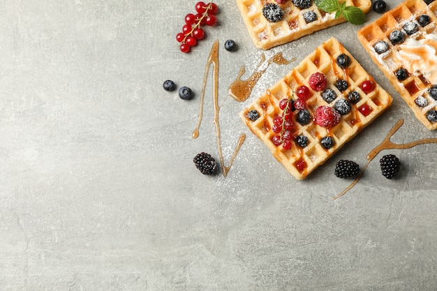 Flat lay composition with sweet belgian waffles