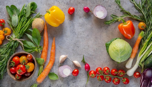 Photo flat lay copy space top down view of colourful vegetables