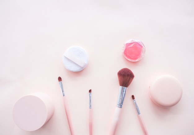 Flat lay of cosmetic accessories.