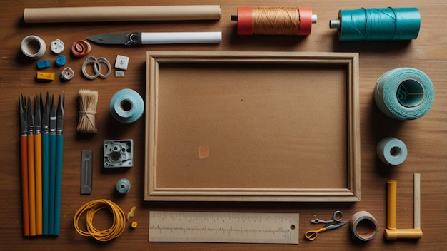 Flat lay of craft materials and DIY project