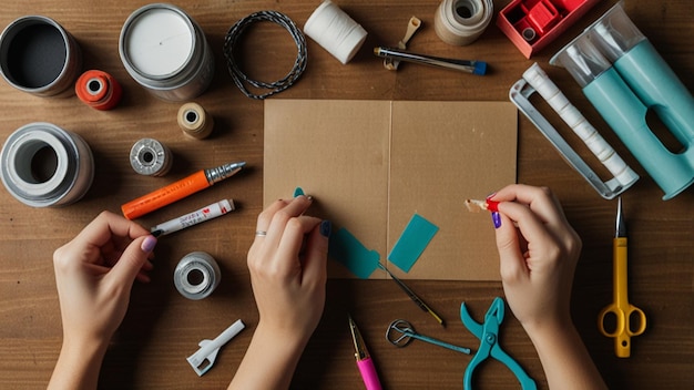 Photo flat lay of craft materials and diy project