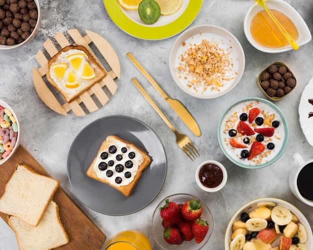 Flat lay of delicious healthy breakfast