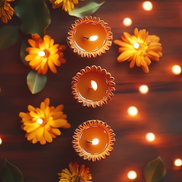 Photo flat lay of diwali festival of lights traditions