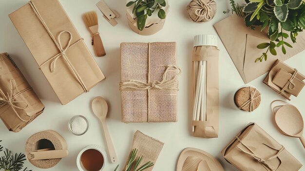 Photo flat lay of ecofriendly packaging materials