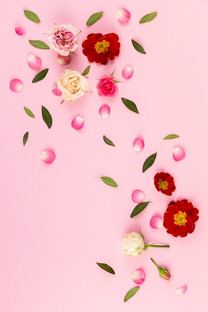 Flat lay flowers collection on table