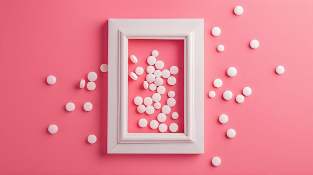 Photo flat lay frame with pills