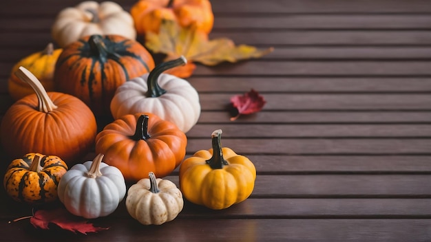 Flat lay frame with small pumpkins and copy space