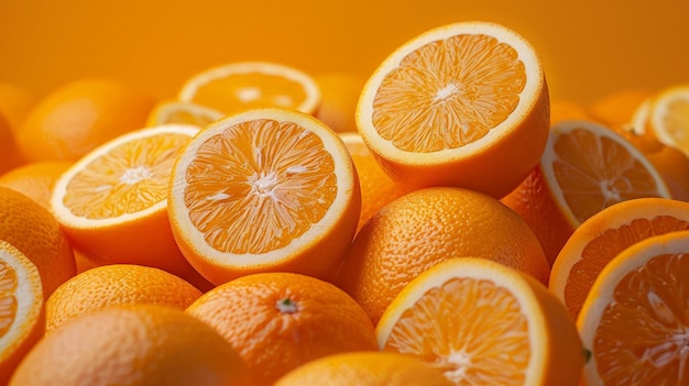 Flat lay of fresh slices of lemons and oranges