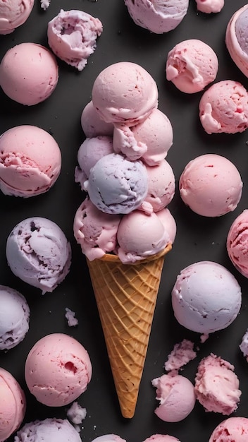 Flat lay monochrome ice cream closeup