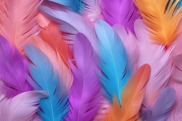 Flat lay pastel colored feathers Generative Ai