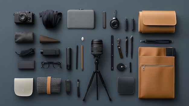 Photo flat lay photography gear and accessories