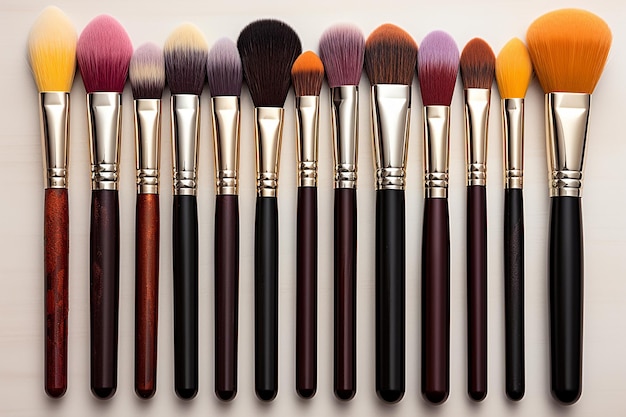 Flat Lay of Professional Makeup Tools on White Background