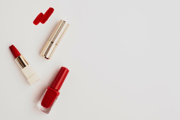 Flat lay red lipstick with copy-space