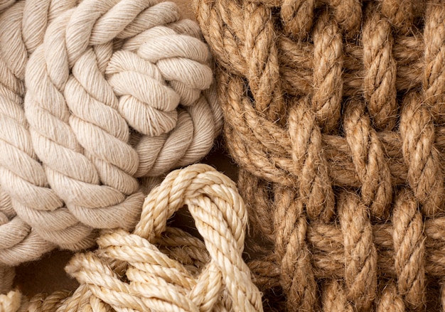 Flat lay rope texture composition close-up