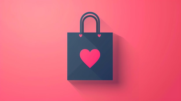 Photo flat lay of a shopping bag with a heart on it on a pink background