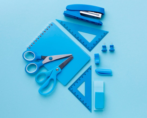 Flat lay still life school supplies composition