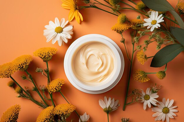 Flat lay style mockup featuring herbal beauty products such as a tube of hand cream face cream or