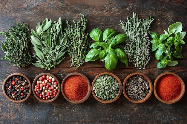 Photo flat lay of traditional italian herbs and spices