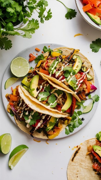 Flat lay vegetarian tacos arrangement