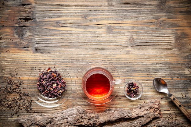 Flat lay view of cup of tea