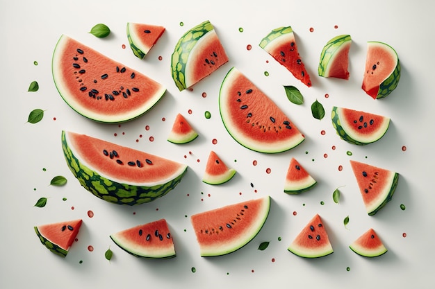 Flat lay watermelon isolated on white background