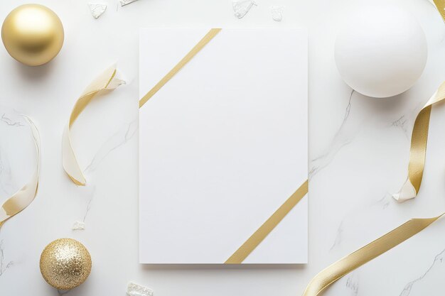 Flat lay wedding invitation with golden lines