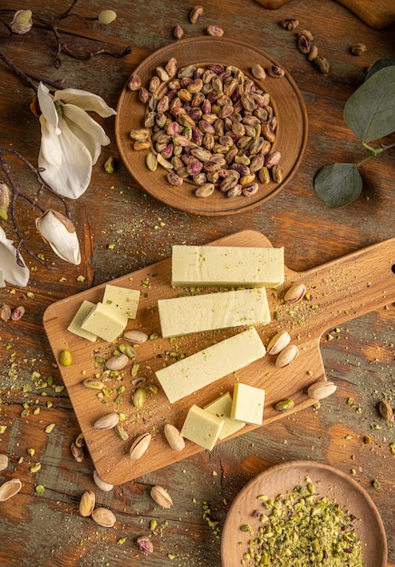 Flat lay of white chocolate fudge