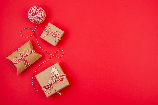 Photo flat lay with christmas gifts