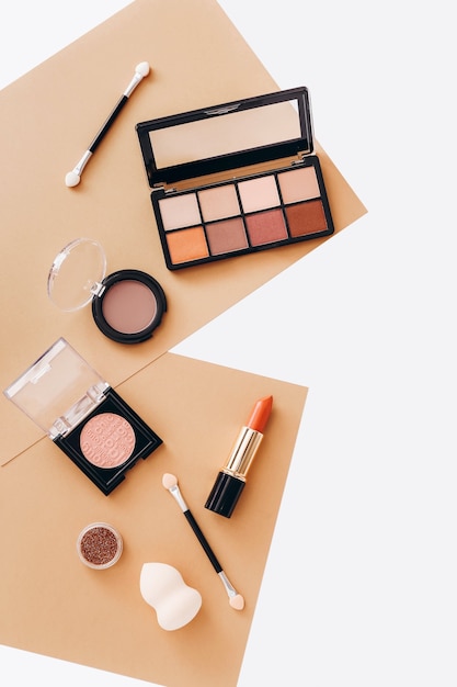 Flat lay with set of professional decorative cosmetics