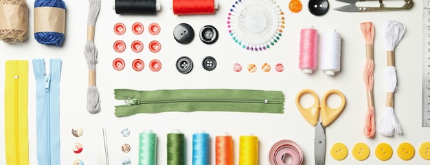 Flat lay with sewing supplies