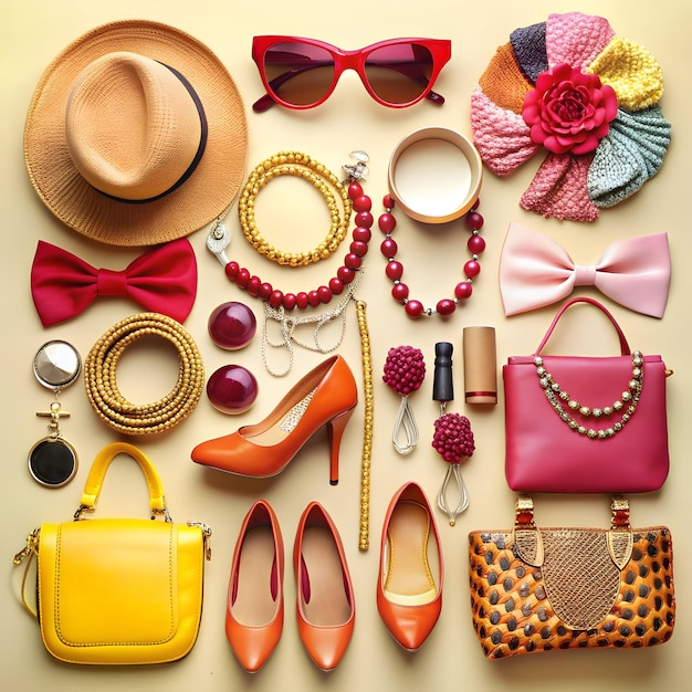 Flat lay with woman fashion accessories