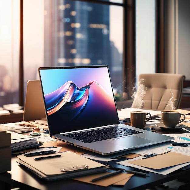 Flat Lay Of Workstation With Copy Space And Laptop